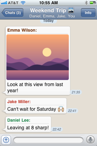 A group chat in WA Classic on an iPhone 3GS