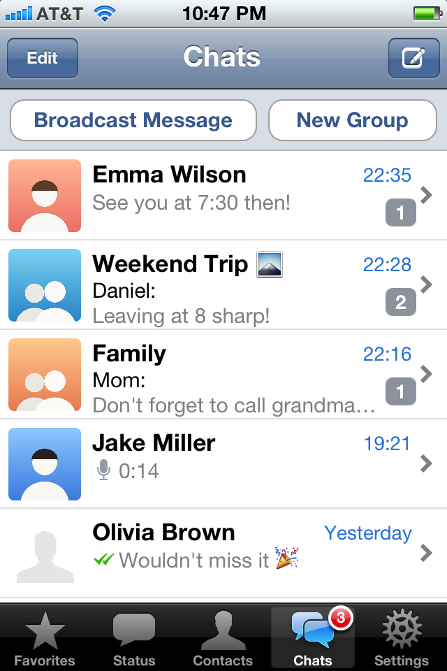 WA Classic chat list on an iPhone 4S