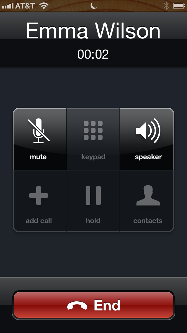 The call screen during a call